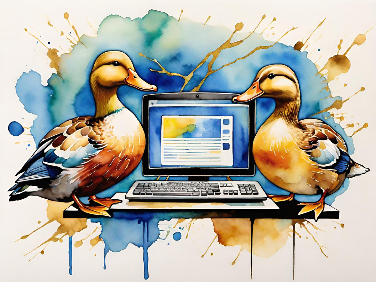 Two Ducks at Computer doing SEO