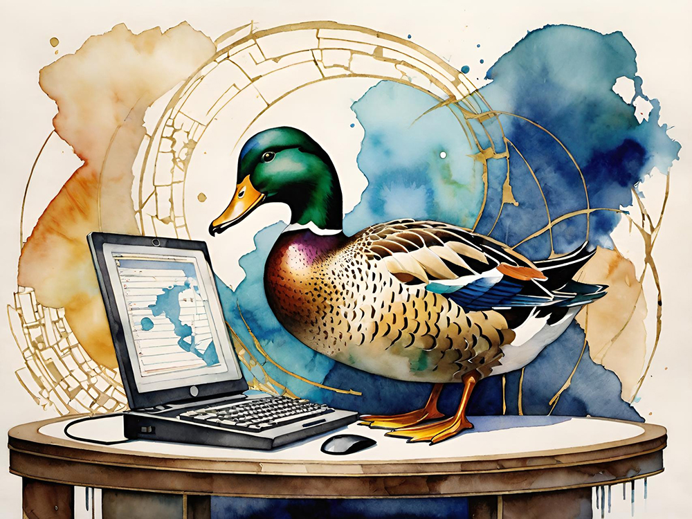 Duck looking at computer enjoying the People-First Content