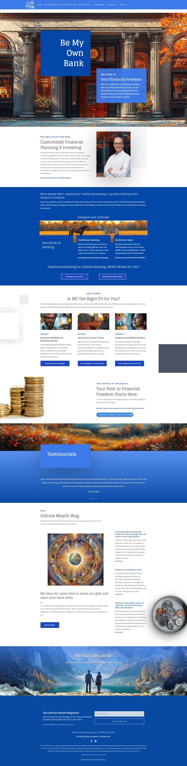 Screenshot of the Be My Own Bank website designed by DuckByte