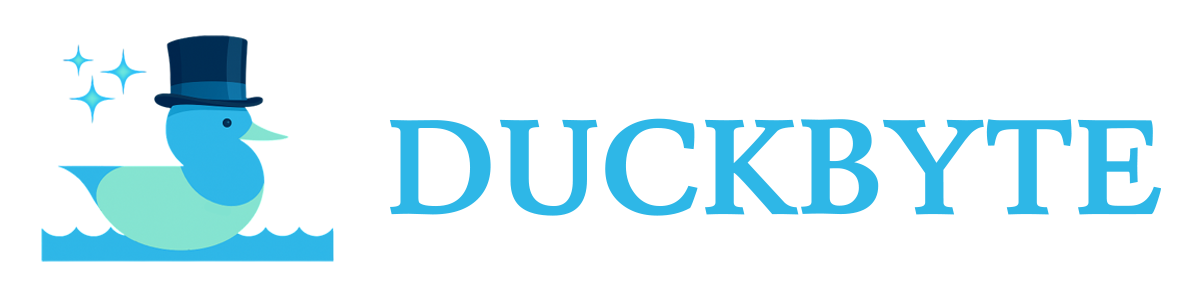 DuckByte logo featuring a teal duck in a top hat — symbolizing creativity, intelligence, and elegance in design.