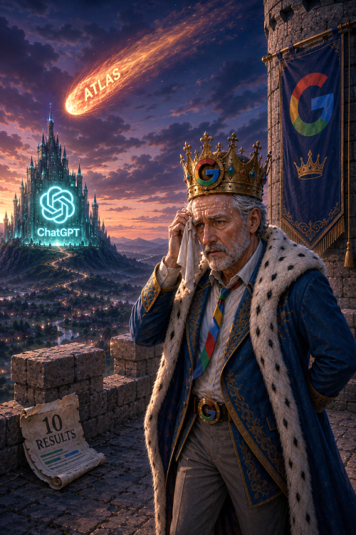 King Google sweating as ChatGPT rises and the Atlas comet crosses the sky